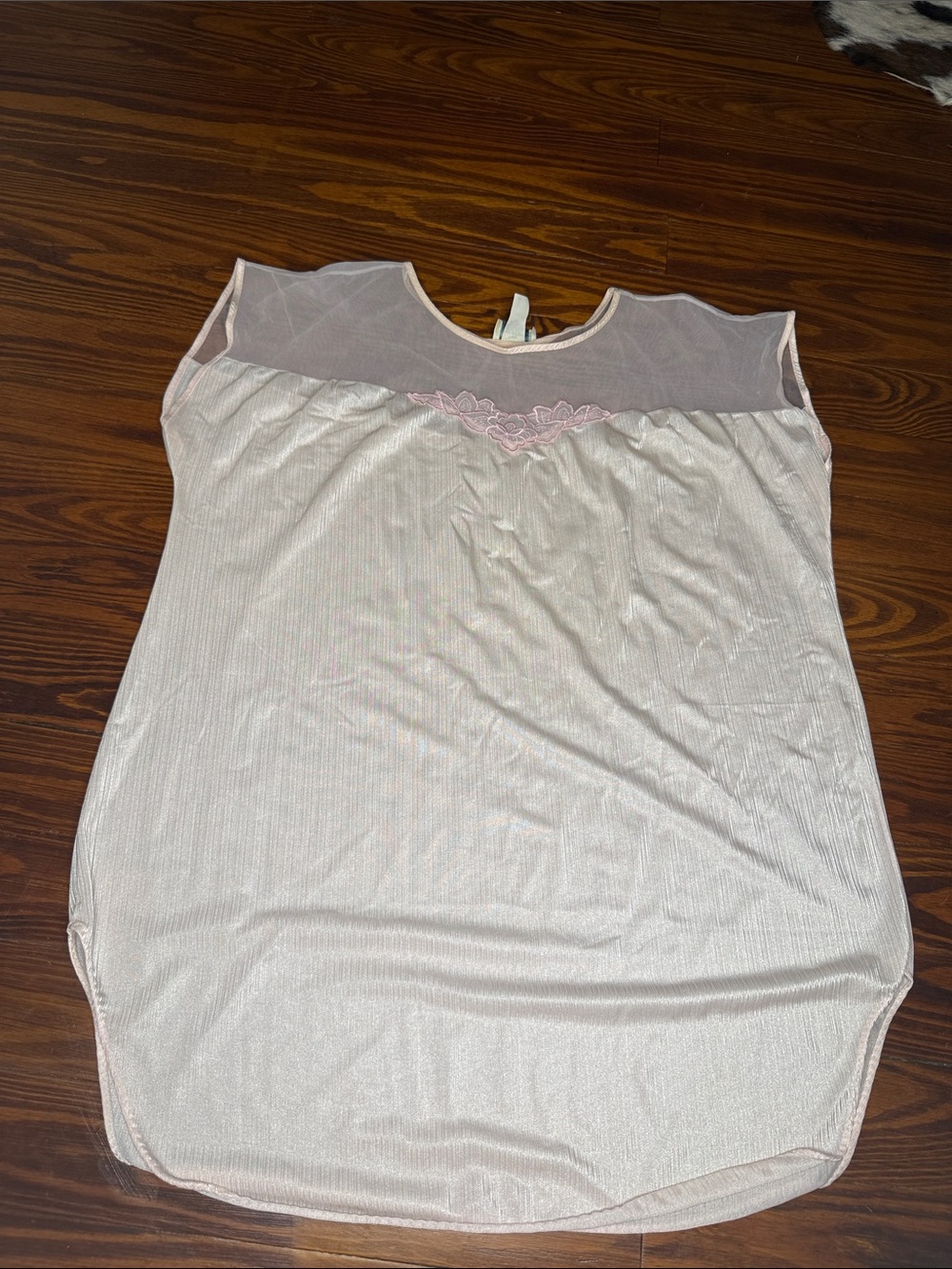 Light Blush Mesh Yoke Nightdress with Lace Accent